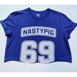Nasty Pig 69 Blue Cut Off Style Cropped Short Sleeve Cotton Shirt Medium